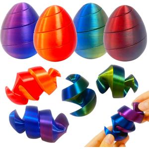 4 Pcs 3D Printed Spiral Egg Fidget Toy Pass Through Stress Relief Desk Toy Fidget Ball Relax Anxiety Toy for Kids Girls Boys Easter Basket Stuffers Party Favors Gifts