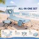 Karenhi 4 Pcs Tanning Chair Set with Canopy Shade Face Hole Includes an Adjustable Sun Lounger Chair, Portable Beach Table, and 2 Pcs Replacement Towels for Outside Sunbathing Poolside(Blue), 35.43" x 68.90"