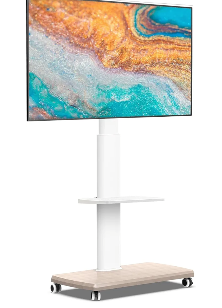FITUEYES Rolling TV Stand, Mobile TV Cart on Wheels for 32-70 Inch Flat Screen TVs, Tall Floor TV Stand with Swivel Mount for Bedroom, Outdoor, Home Office, Small Dorm, White