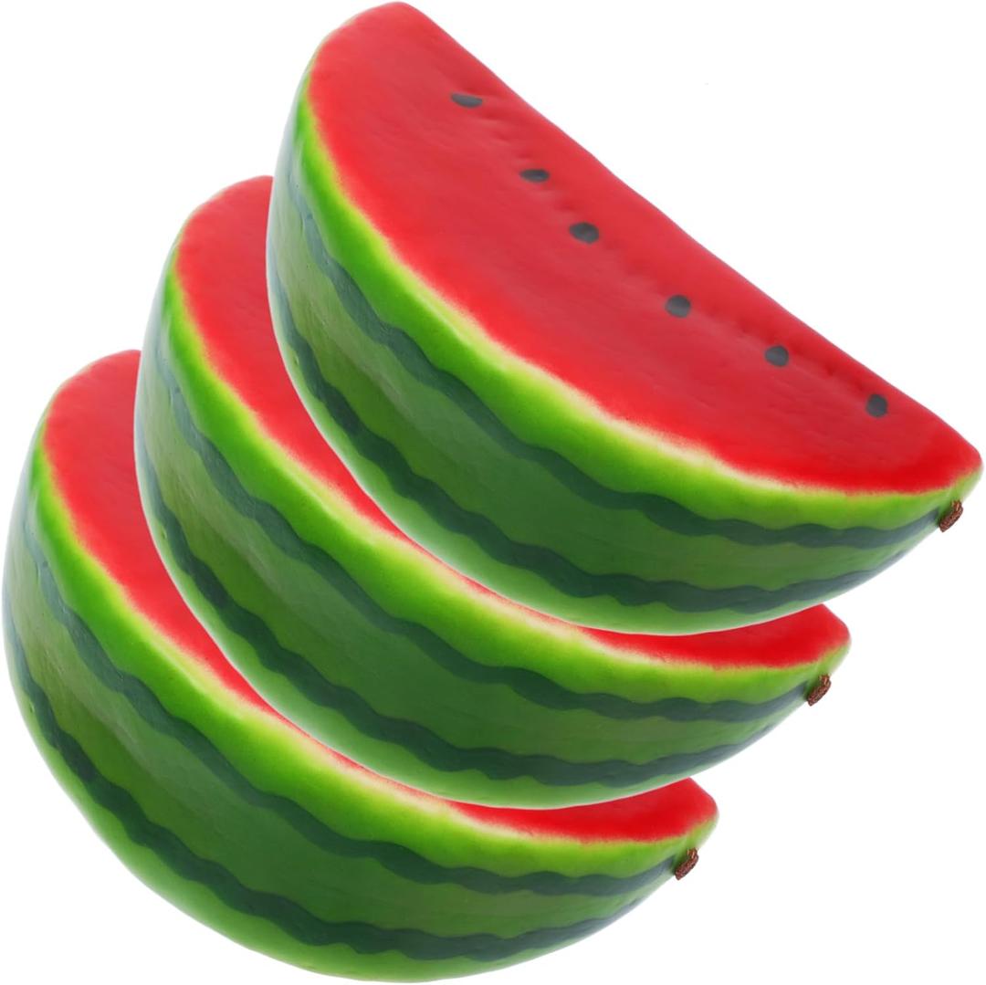 3pcs Artificial Fruits Watermelon Decorations Tabletop Decor Photo Prop Realistic Watermelon Slice Fake Watermelon Slices Desktop Model Showpiece Fruit Slices Foam Watermelon Decor