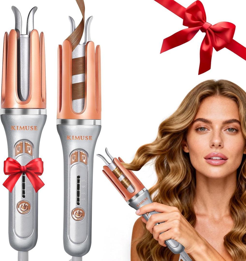 KIMUSE Automatic Rotating Curling Iron, 1.25 Inch  4 Temp, Fast Heating, 2Way Rotation, AntiScald & TangleFree, 30Min Auto ShutOff, Dual Voltage for Travel, for All Hair Types & Beginners