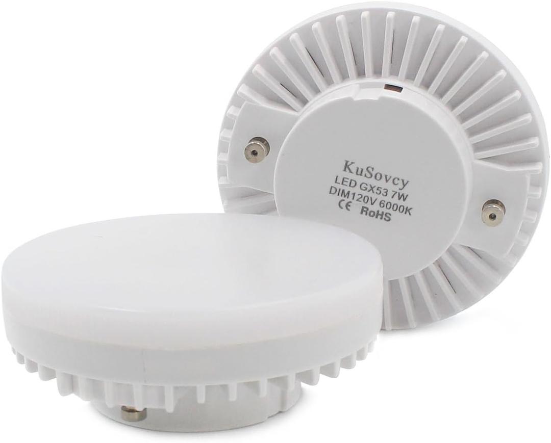 Gx53 LED Light Bulb, 7W Traditional Halogen Replacement GX53 6000K Daylight Spotlight Recessed Lighting for Cabinet,Exhibition,Showcase,Shop Showroom,Ceiling Lamp, 2-Pack