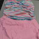 ROSEWE Two Piece Tankini Swimsuits for Women, Tummy Control Bathing Suit with Skirt, V-Neck Swimdress Pink Striped (L)