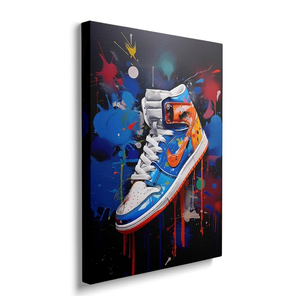 Sendata Framed Trendy Cool Banksy Graffiti Pop Sneaker Shoe Canvas Wall Art Gym Sports Decor Poster For Living Room Bedroom Home Office Artwork Gift Ready To Hang 16"x24"