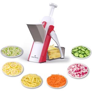 ONCE FOR ALL Safe Mandoline Slicer 5 in 1 Vegetable Cutter, Strips Julienne Dicer Adjustable Thickness 0.1-8 mm for Kitench Fast Meal Prep (Red)