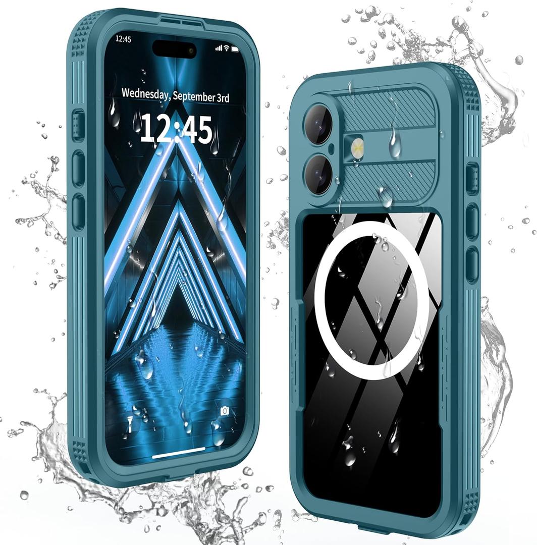 GOLDJU Magnetic for iPhone 17 Case-Waterproof, Built-in Screen & Camera Protector-IP68 Underwater Full Body 16FT Military Dropproof Shockproof Case for 17 6.3''- Blue