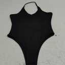 WDIRARA Women's Deep V Neck Sleeveless Halter Bodysuit Backless Leotard Cami Body Suit (Medium, Black)