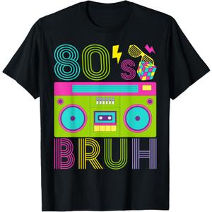 Retro 80s BRUH Outfits For Boys 1980s Party Outfit Eighties T-Shirt, M