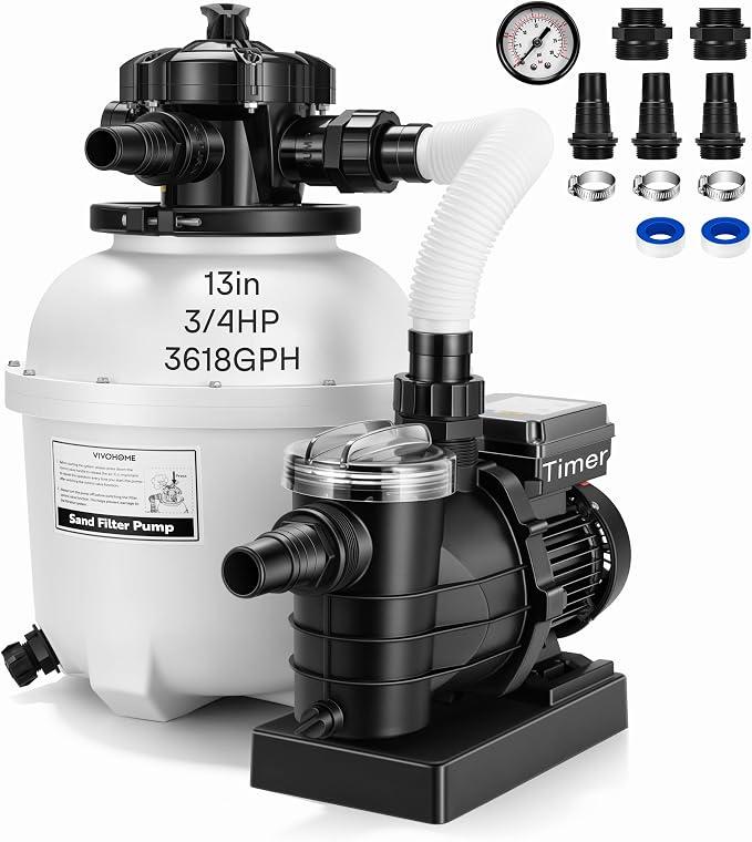 VIVOHOME 13 in Sand Filter Pump for Above Ground Pools Up to 15,000 Gallons