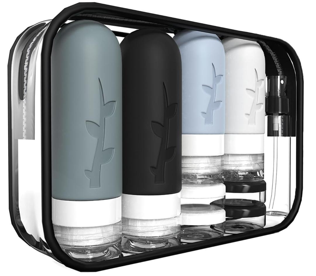 18pack Travel Bottles for Toiletries,TSA Approved Silicone Travel Containers for Toiletries,Leak Proof Refillable Liqus Shampoo And Conditioner travel Essentials toiletry Bottles (Gray)