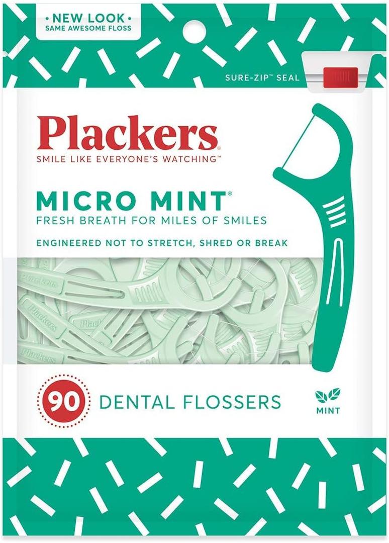PLACKERS Micro Mint Freshens Breath, Dental Flossers Mint 90 Each ( Pack of 10)