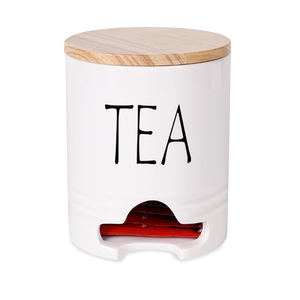 Farmhouse Tea Bag Holder with Lid, Ceramic Tea Bag Caddy Dispenser for Countertop, Tea Bag Organizer Storage Container Tea Bag Chest for Beverage Supplies (White)
