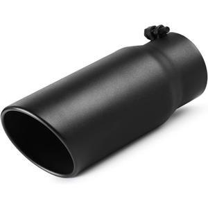 A-KARCK 4 Inch Inlet Exhaust Tip, Bolt On 4" Inlet 5" Outlet 12" Long Black Coating Exhaust Tailpipe Tip, Stainless Steel Rolled Edge