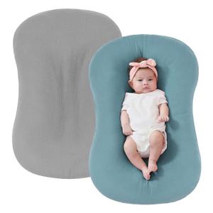FUNUPUP Muslin Baby Lounger Cover Compatible with Snuggle Me Lounger, Infant Lounger Pillow Cover for Newborn, Removable Newborn Lounger Cover for Boys and Girls, Only Cover, Grey & Blue