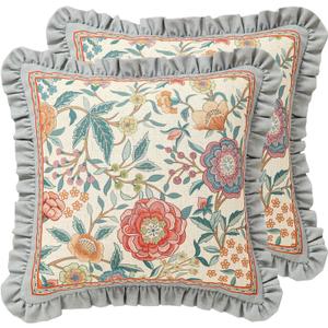 Floral Throw Pillow Covers Set of 2,Cottage Rustic with Blooming Flower Pattern Linen Pillowcases, Decorative Square Pillows Cushion Covers for Couch Sofa Bed Chair Car,18x18 Inches