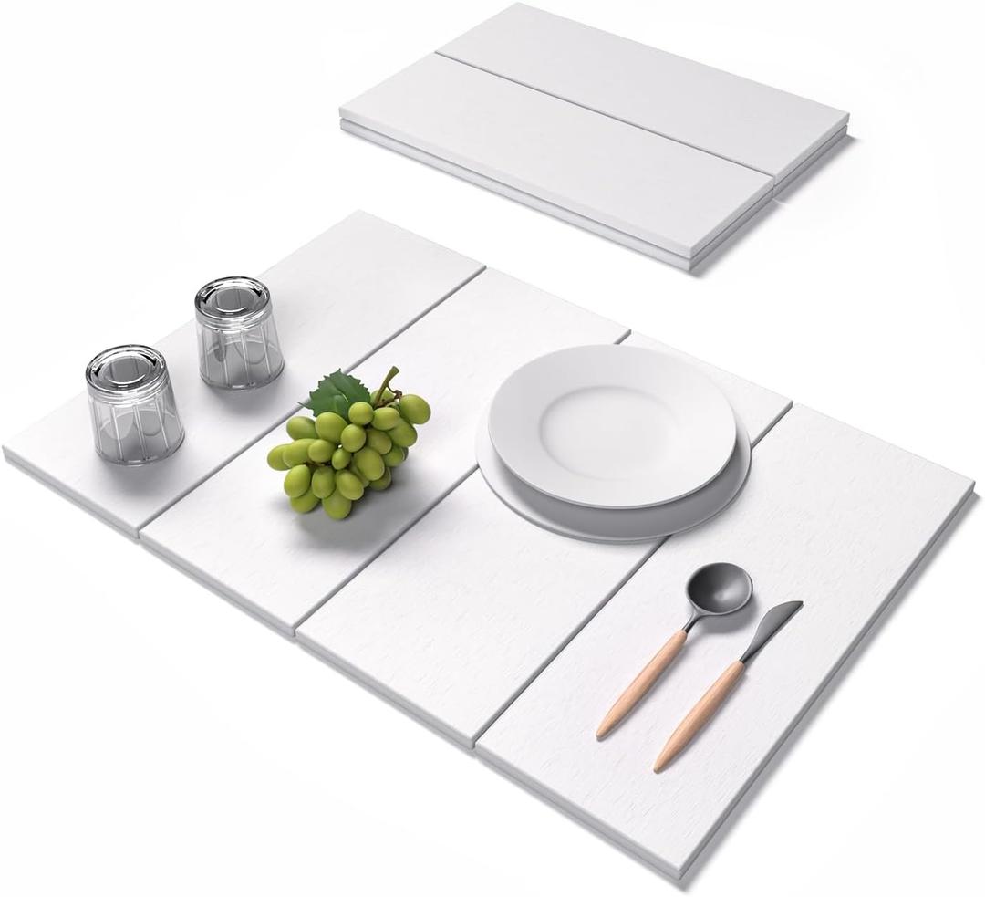 Large Stone Drying Mat for Kitchen Counter, 24"(L)16"(W) Quick Dry Stone Mat, Foldable Stone Dish Drying Mat, Diatomaceous Earth Mats for Dishes Cups Bottles, White