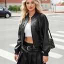 Women Leather Jacket Faux Cropped Bomber Coat Cute Short for Casual Vacation Travel College Going Out Classy Outfit (Charcoal Black)