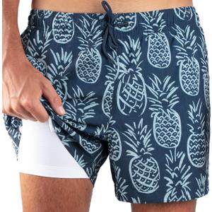 Kanu Surf Mens 5 Adventure Mens Swim Trunks  UPF 50+ Quick-Dry Bathing Suit Shorts with Pockets & Compression Liner (Medium, Pineapple Navy)