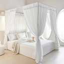 AIKASY Canopy Bed Board with Top and Self-Adhesive Strips, White Gauze Princess Bed Canopy Curtain Tent, Creating a Romantic Atmosphere in the Room, Full/Queen, White