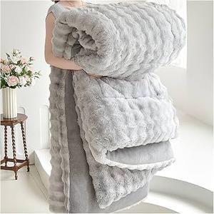ZTGL Weighted Blanket, Faux Rabbit Fur Throw Blanket, Elegant Cozy Throw Decorative Blanket, Reversible Soft Warm Comforter, Winter Warm Luxury Plush Fluffy Bedding,Light Gray,180x220cm(3.5kg)