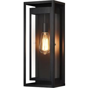 Slypadan 19" Outdoor Wall Lights, 1 Pack Large Size Matte Black Outdoor Sconce Lights with Clear Glass Shade, Waterproof Porch Lighting Exterior Light Fixture for Front Door, Garage