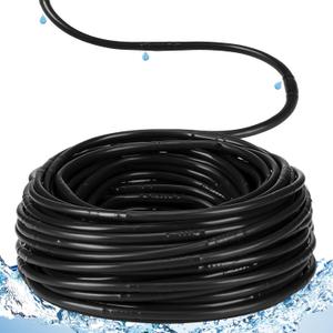 50 ft 1/4 Inch Drip Irrigation Tubing with 8" Emitter Spacing Black Hydroponics Dripline Hose Irrigation Drip Line Emitter Tubing Parts for Gardens Greenhouse Bed Flower Efficient Watering
