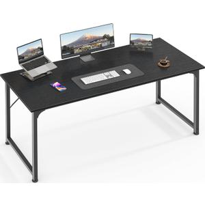 Huuger Computer Desk, 55 Inch Home Office Desk, Gaming Writing Work from Home Study Desk, Large Legroom, Sturdy Metal Frame, Modern Simple, Black