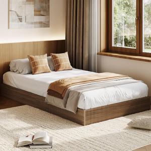 IDEALHOUSE Wood Bed Frame, Wooden Platform Bed with Fluted Design, Twin XL Bed Frame with Study Support, Easy Assembly, No Box Spring Needed, Noise Free, Walnut