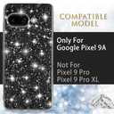 Silicone Case for Google Pixel 9A 5G Phone Case Glitter Sparkle Bling, Hybrid Matte Back Case High Impact Heavy Duty Shockproof Protective Cover for Google 9A Cute Case for Women 6.3-inch (Black)