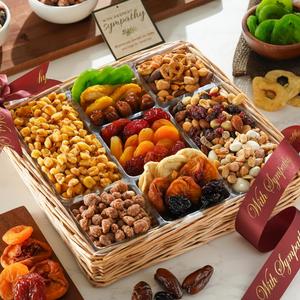 Broadway Basketeers Deluxe Sympathy Dried Fruit And Nuts Gift Basket - A Premium Healthy Condlence Gift - Corporate, Bereavement Gifts for Families (EXP 05/25/26)