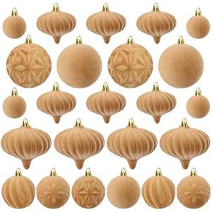Lavwix 46 Pcs Christmas Flocked Ornaments for Tree Decorations - Velvet Ball Shatterproof Assorted Hangings for Xmas Winter Home Indoor Outdoor Decor Bulk (Khaki)
