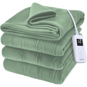 Sunbeam Royal Ultra Fleece Heated Electric Blanket Full Size, 84" x 72", 12 Heat Settings, 12-Hour Selectable Auto Shut-Off, Fast Heating, Machine Washable, Warm and Cozy, Matcha