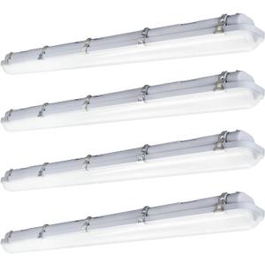 JTT 4FT LED Vapor Tight Light, 60W/50W/40W IP65 Waterproof LED Outdoor Indoor Shop Light 6000K/5000K/4000K CCT, Vapor Proof Fixture for Garage Shop Basement Barn Car-Wash, 4-Pack ETL Listed