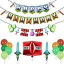 Pirese Pixel Birthday Decorations - Gaming Themed Happy Birthday Banner with TNT and Sword Foil Balloons for Pixel Party Decorations  Ultimate Party Supplies Kit with Balloons and Birthday Sign