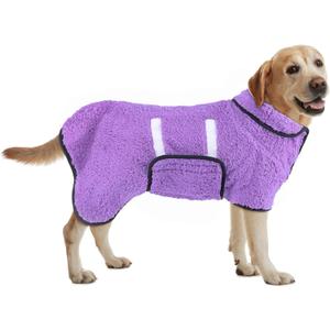 Bienbee Dog Bathrobe, Quick Drying Super Absorbent Dog Robes for After Bath, Warm Keeping Dogs Towel, Dogs Bath Supplies, Light Purple, Large
