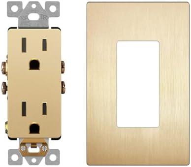 LIDER Matte Finish Decorator Receptacle and Brushed Finish Decorator Switch Cover, Screwless Wall Plate, Mid-Size Pack Of 8