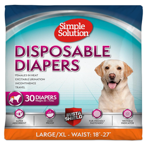 Simple Solution Disposable Dog Diapers, Female Dog Diapers, Puppy Potty Training, Incontinence and Heat Cycle Protection, Large Diapers for Dogs, 18-27 Inch Waist, 30 Count