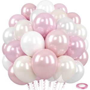 Pearl Pink Balloons,Double Stuffed Blush Pale Light Pink and Pearl white Balloon for Women,Bridal Shower,Wedding,Boho,Birthday Party,Backdrop Decorations