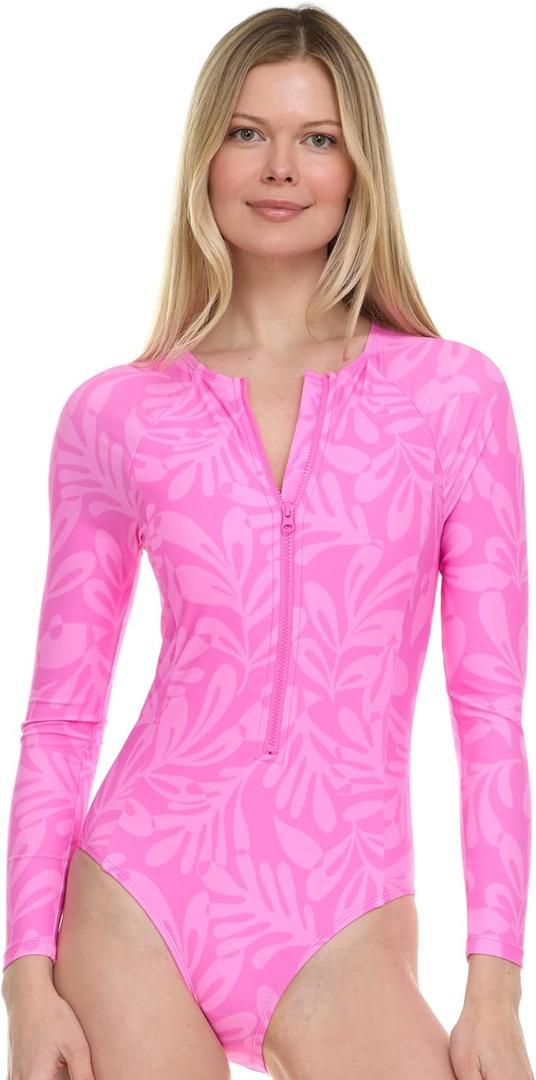 Hurley Long Sleeve Womens One Piece Swimsuits, Swimsuit for Women, Bathing Suit for Women, Swim Suit UPF 50+ SPF UV Protected (X-Large, Pink Multi)