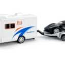 Toy Camper RV Trailer Towing Supercar Sports Model Car Diecast Motorhome Toys for Boys Pull Back Toy Cars, Beach Sandbox Outdoor Adventure Play Set, 3 4 5 6 Years Old Kids Toddlers Gifts, White