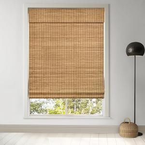 LazBlinds No Tools No Drill Cordless Bamboo Roman Shades, Light Filtering Window Treatment, Roll Up Bamboo Blinds for Windows 22'' W x 64'' H, Eastfield Teak