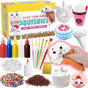 Insnug Paint Your Own Squishies Kit - Sensory Toys Squishy Painting Kit Stress Relief Squishies for Girl Kids Age 4 6 8 10 Slow Rising Squeeze Autism Toys Unicorn Gift Ice Cream Cake Milk Shake Donut (Yellow)