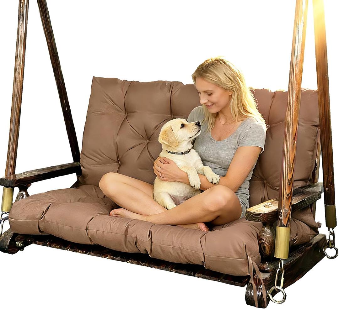 Porch Replacement Swing Cushions for Outdoor: 2-3 Seater Garden Waterproof Patio Bench Cushion with Ties - 4" Thick Swing Chair Cushion for Backyard Furniture Loveseat