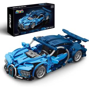 1:18 Technic Super Sports Cars Model Sets - 423 PCS Blue MOC Building Block Car Raceing Engineering Toys - Gift Idea for Adults Boys Girls for Play and Display Collection