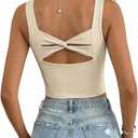 Dokotoo Womens Workout Tank Tops with Built in Bra Casual Sleeveless Shirts Cross Backless Fitted Going Out Tops (Medium, Apricot)