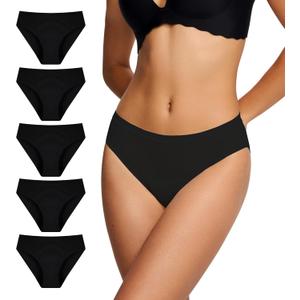 BATTEWA Womens Leak Proof Underwear Light Incontinence Bikini Panties Reusable Odor Control Protective Briefs for Ladies Teens 40ml (Black, S, 5 Pack)