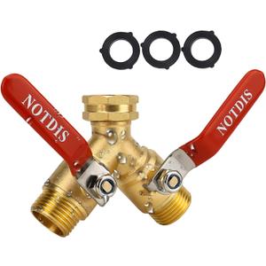 Hose Splitter 2 Way Heavy Duty Brass Garden Hose Splitter with 304 Stainless Steel Long Handle Outdoor Full Flow Hose Splitter Connector,Y Valve 3/4 Inch GHT Thread
