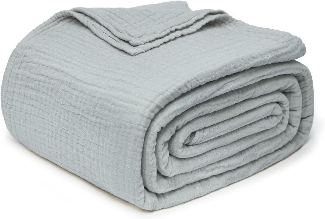 Joydeco 100% Cotton Muslin Throw Blanket for Couch Bed and Sofa, 4-Layer Lightweight and Breathable Soft Gauze Blanket for All Season, Luxury Throws Cotton Blanket Gift(Grey, 50"x70")