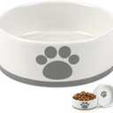 Ceramic Dog Bowl, 4.3" Round x 1.6" Tall, Small Dog Food and Water Bowls, White, Perfect for Dogs Up to 20 lbs, Microwave and Dishwasher Safe, Small Size
