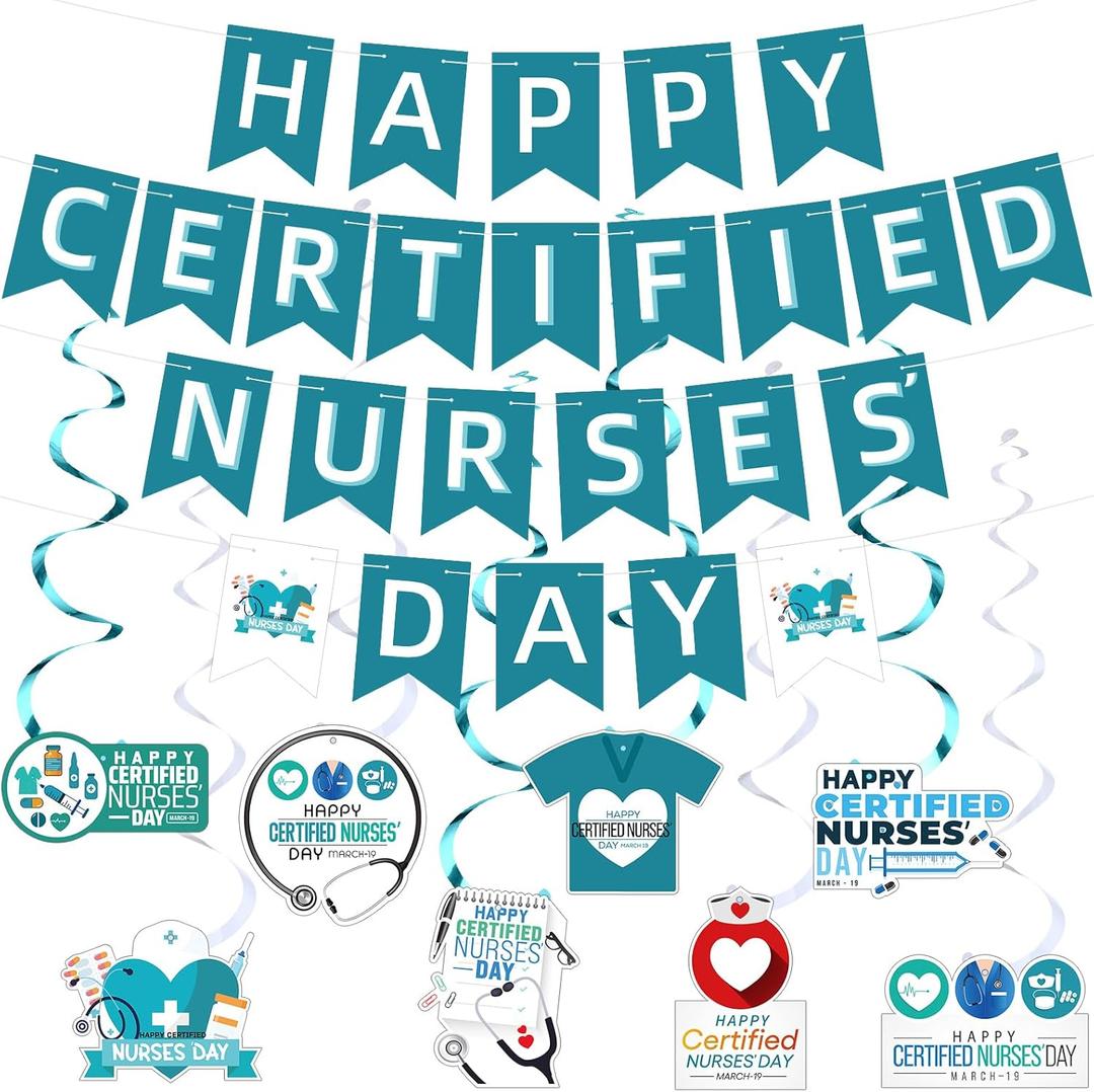 Supervitae 41 Pcs Certified Nurse Day Banner Party Decoration Hanging Wall Decor Holiday Celebrating Events Certified Nurse Day Activity Decoration for Hospital Team Festival Supplies